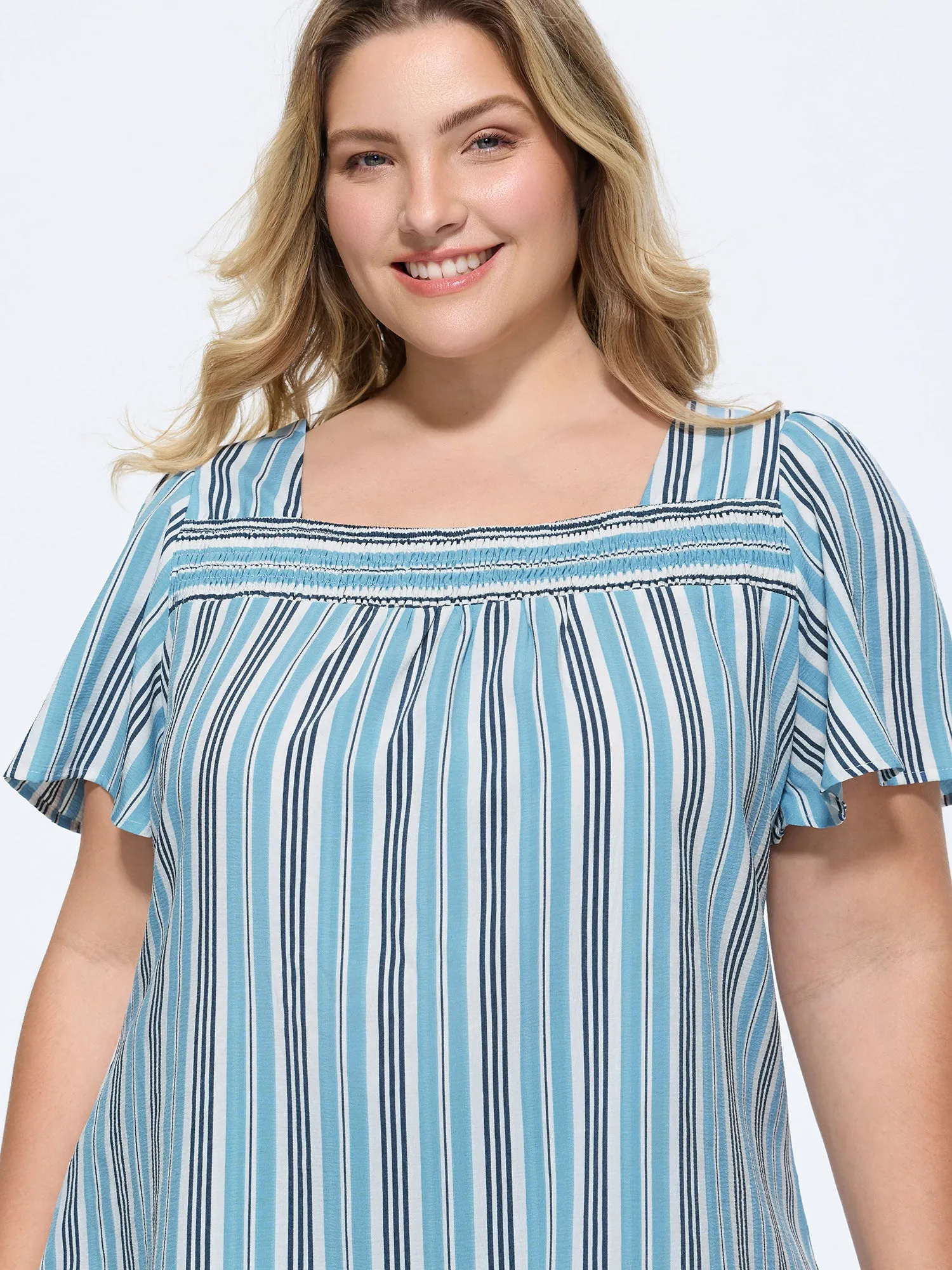 Striped Print Shirred Neckline Blouse sold by Bloomchic product image thumbnail 3