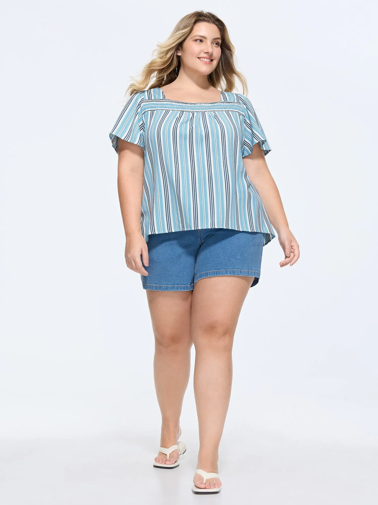 Striped Print Shirred Neckline Blouse sold by Bloomchic product image thumbnail 2