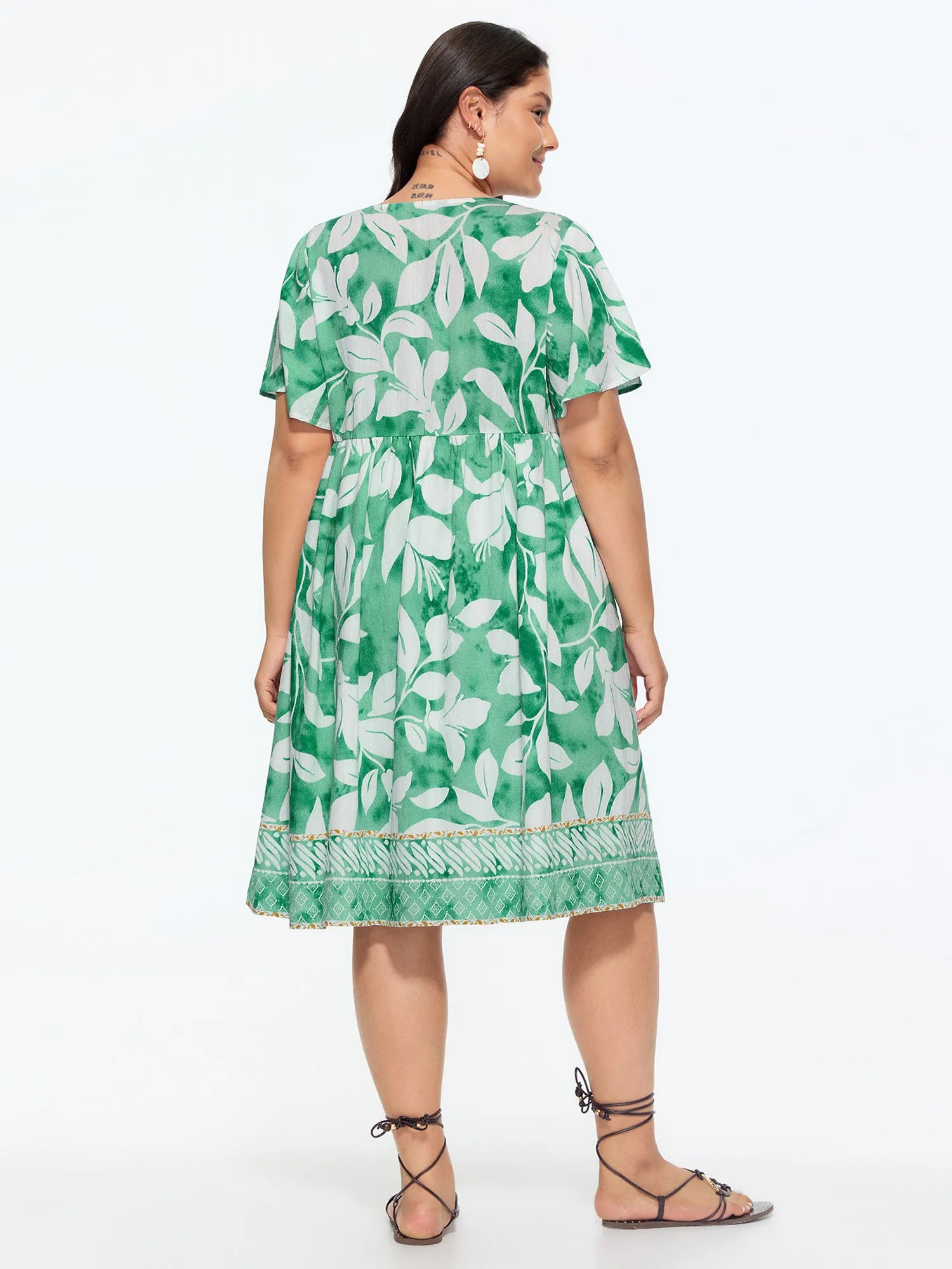 Leaf Print Neck-Tie Flowy Midi Dress sold by Bloomchic product image thumbnail 4