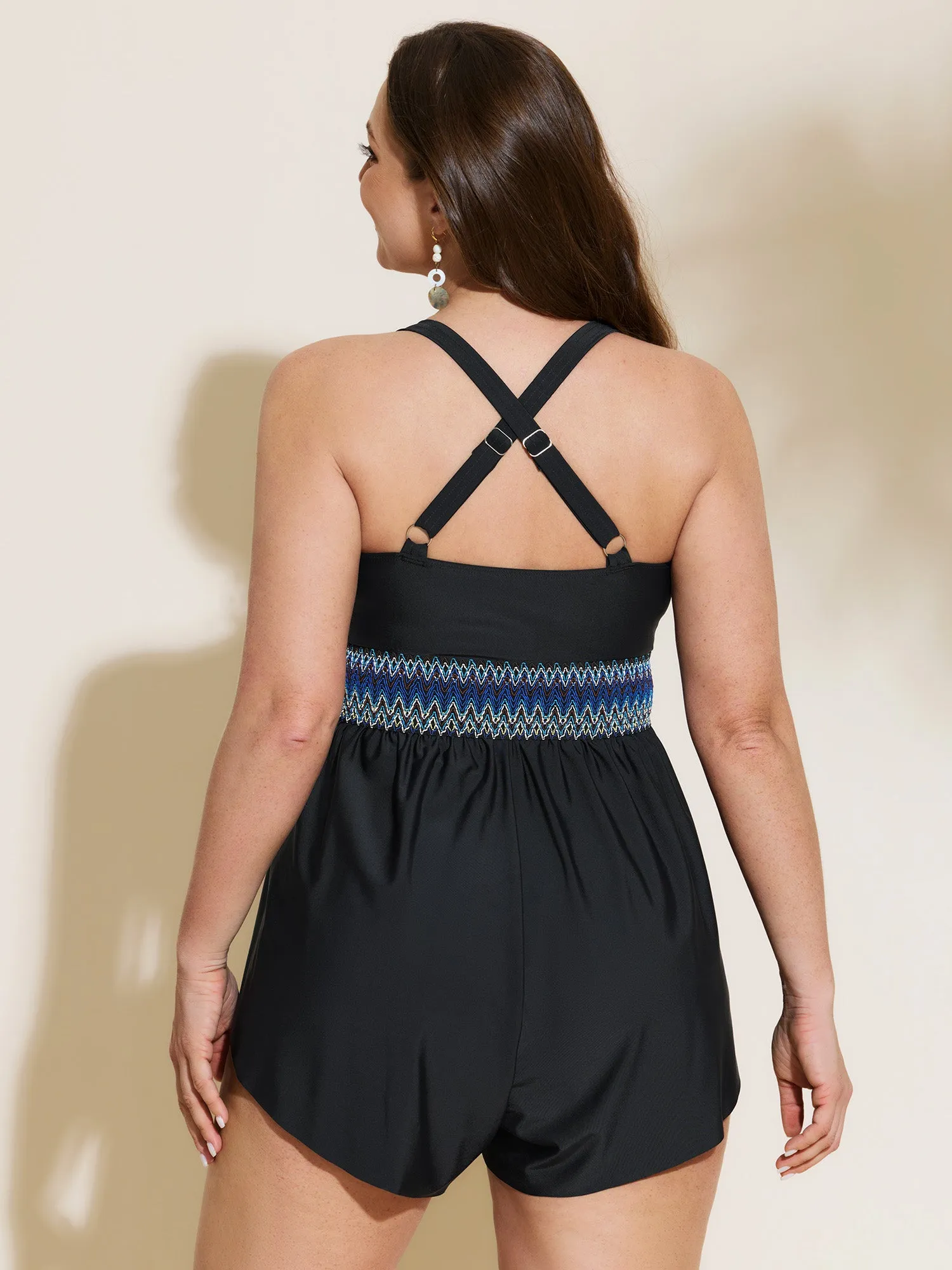 Ruched Drawstring Color Contrast Swim Romper sold by Bloomchic product image thumbnail 4