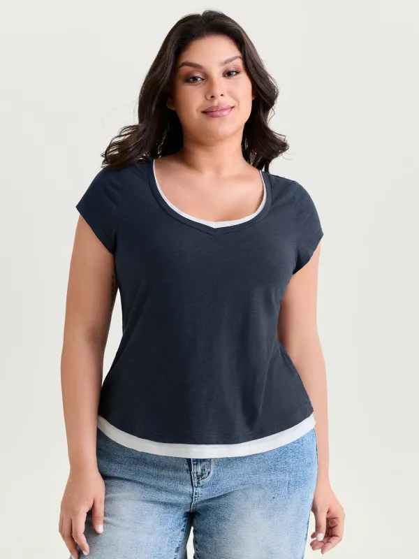 Cotton Stretchy Color Contrast Fitted T-Shirt made by Bloomchic