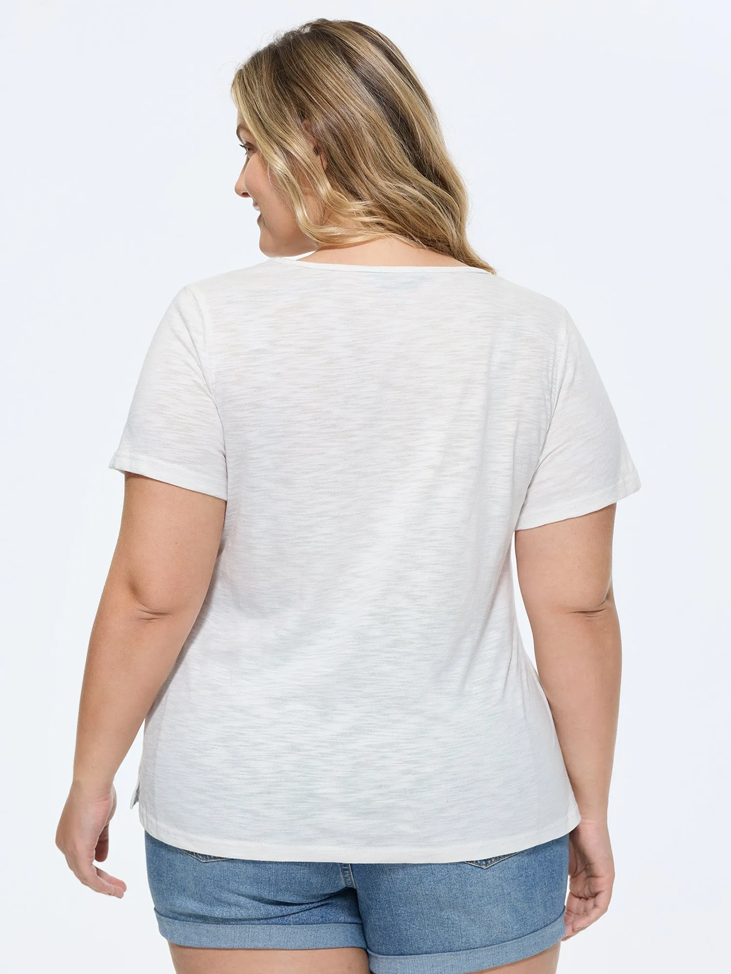 Supersoft V-Neckline Lace Trim T-Shirt sold by Bloomchic product image thumbnail 4