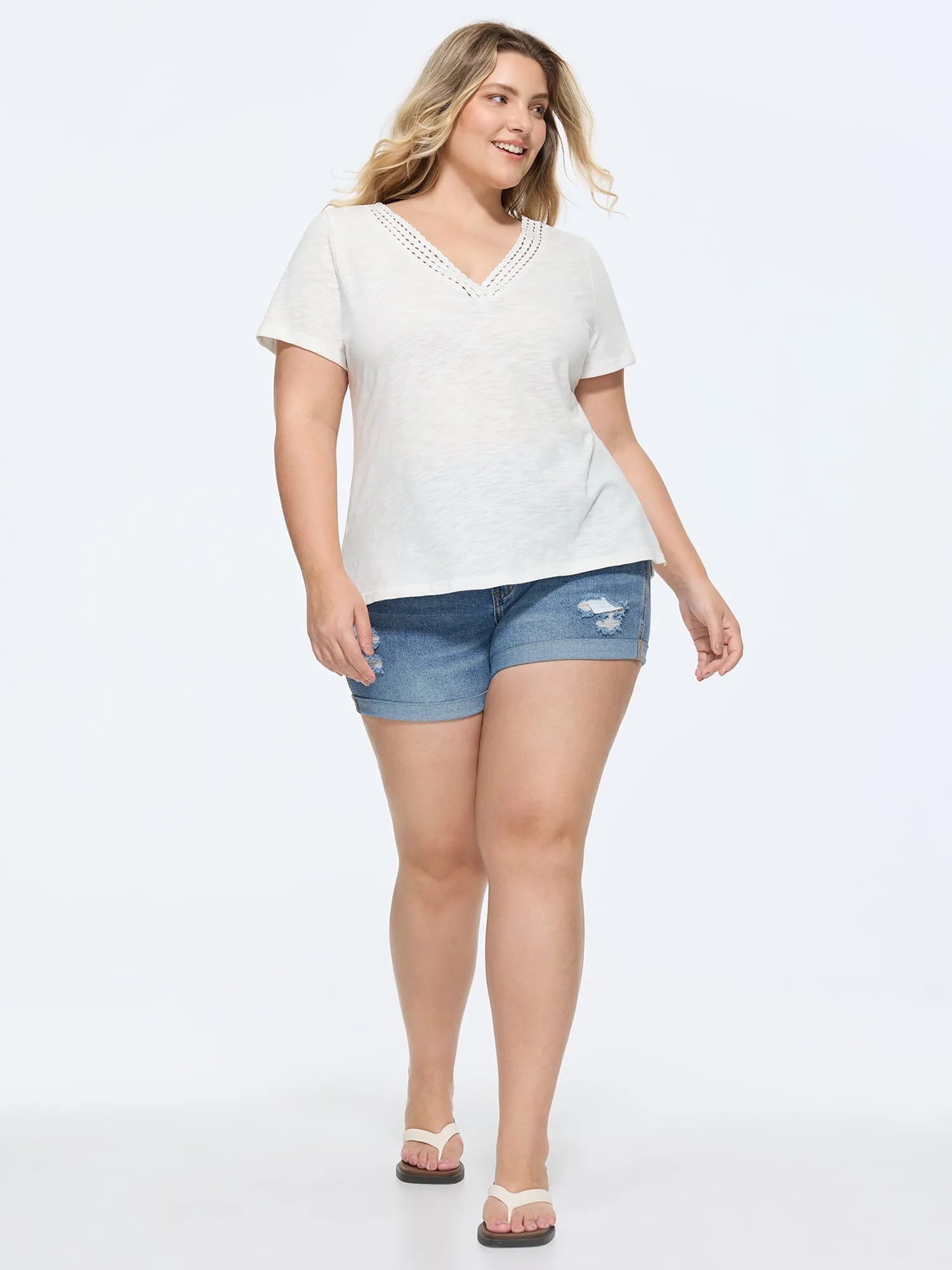 Supersoft V-Neckline Lace Trim T-Shirt sold by Bloomchic product image thumbnail 3