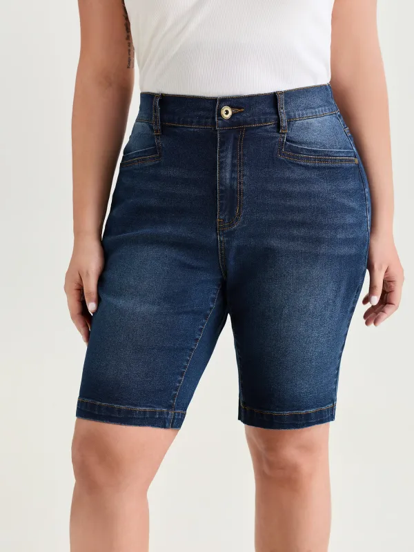 Stretchy Mid-Rise Skinny-Fit Denim Shorts made by Bloomchic