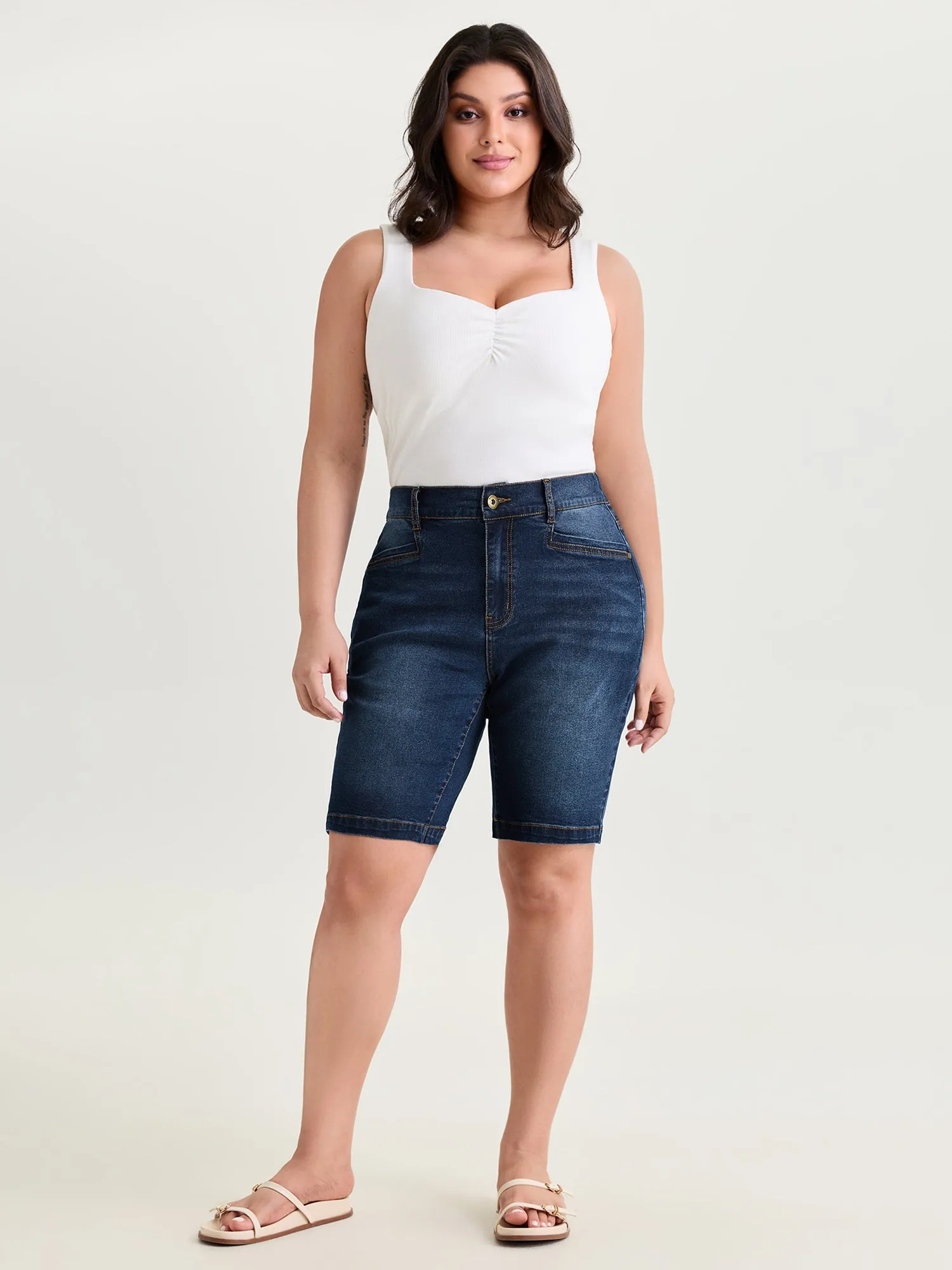 Stretchy Mid-Rise Skinny-Fit Denim Shorts sold by Bloomchic product image thumbnail 2