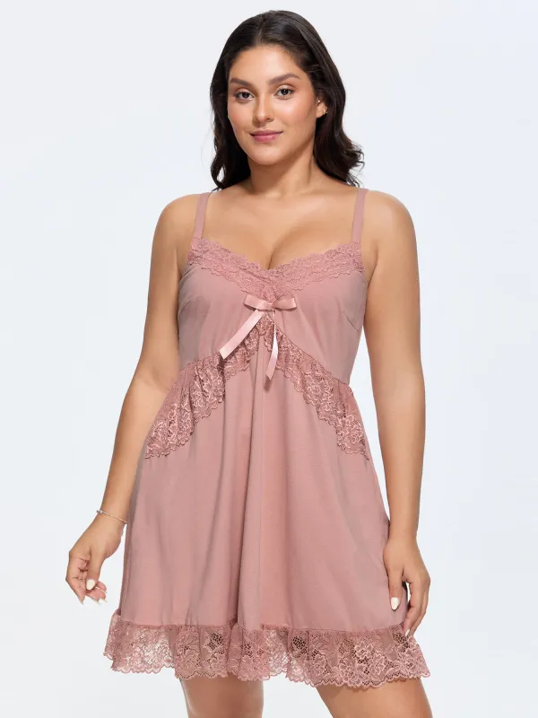 Lace Ruffled Hem Bow Detail Nightgown made by Bloomchic