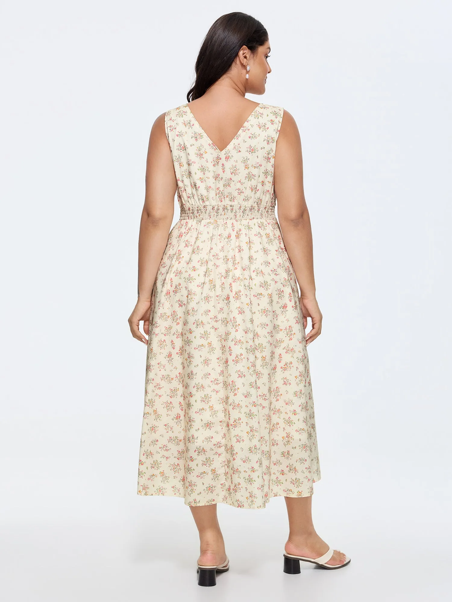 Sweet Floral Print Cinched-Waist Midi Dress sold by Bloomchic product image thumbnail 4