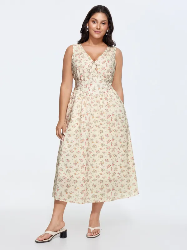 Sweet Floral Print Cinched-Waist Midi Dress made by Bloomchic