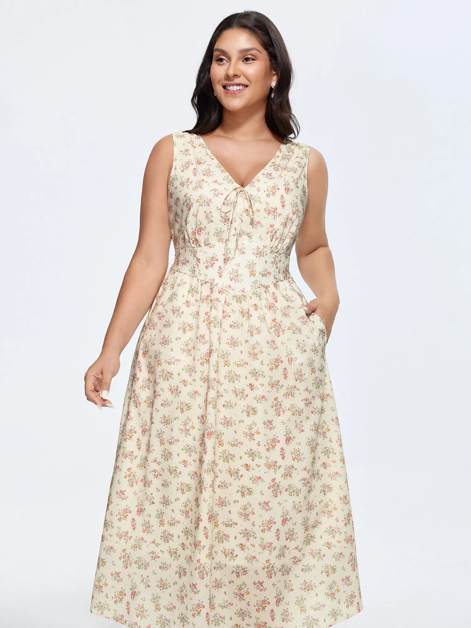 Sweet Floral Print Cinched-Waist Midi Dress sold by Bloomchic product image thumbnail 3