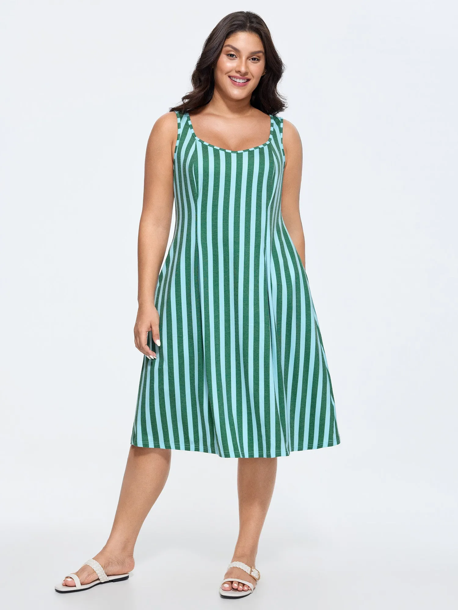 Supersoft Striped Print Scoop Neckline Midi Dress sold by Bloomchic product image thumbnail 3
