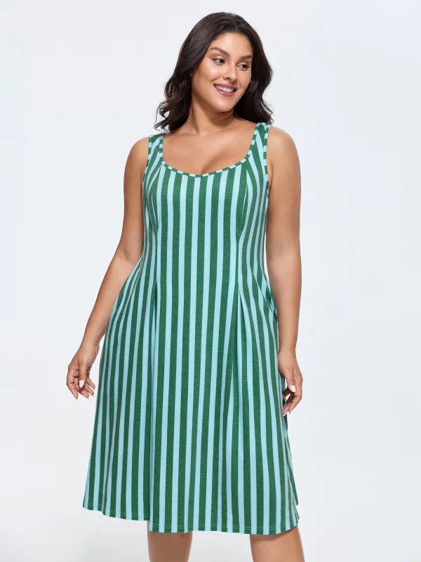Supersoft Striped Print Scoop Neckline Midi Dress made by Bloomchic