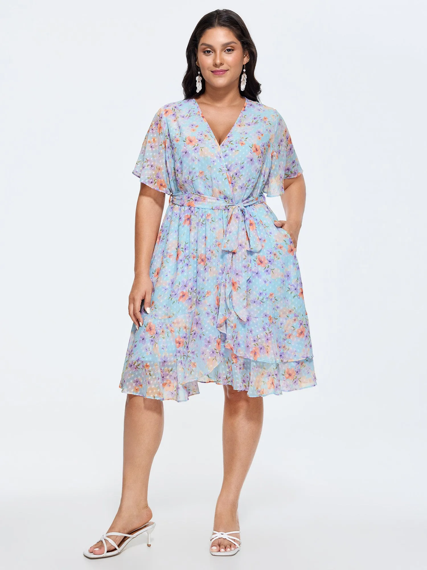 Floral Breeze Print Wrap Tie Mini Dress sold by Bloomchic product image thumbnail 3