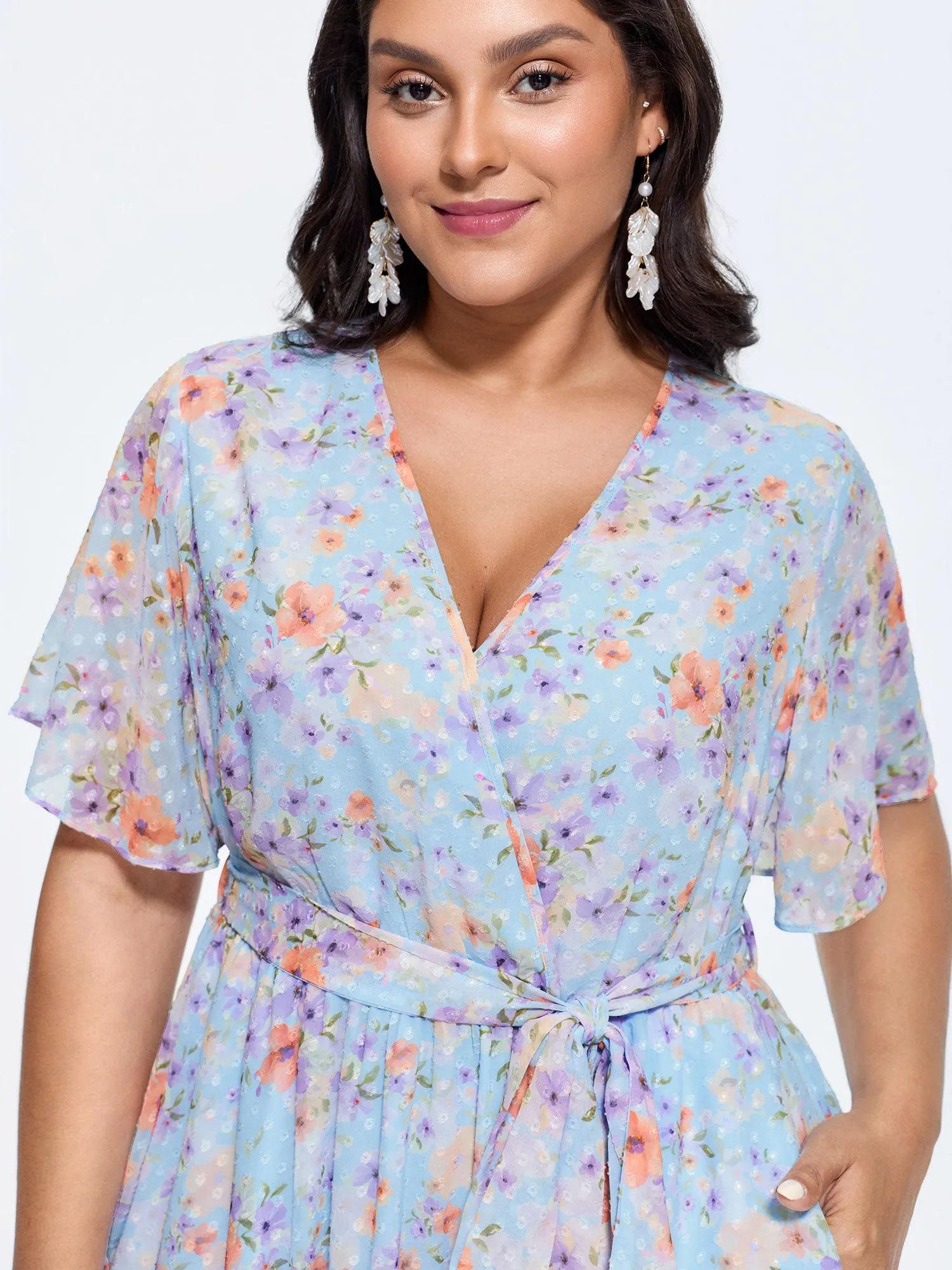 Floral Breeze Print Wrap Tie Mini Dress sold by Bloomchic product image thumbnail 2