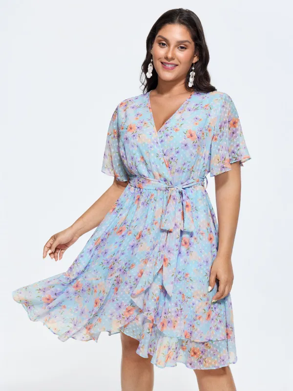 Floral Breeze Print Wrap Tie Mini Dress made by Bloomchic