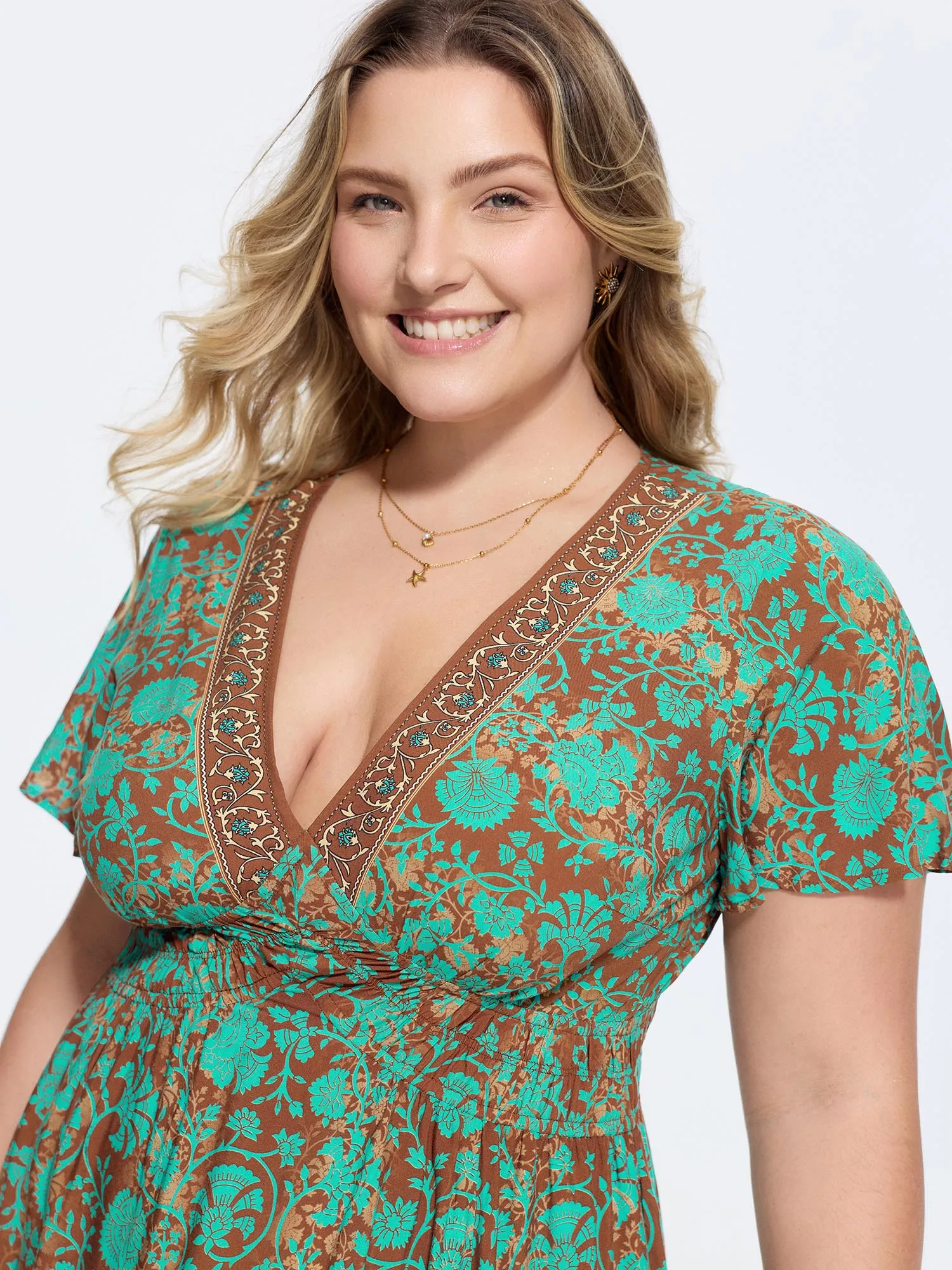 Floral Print Stretchy Cinched-Waist Maxi Dress sold by Bloomchic product image thumbnail 2