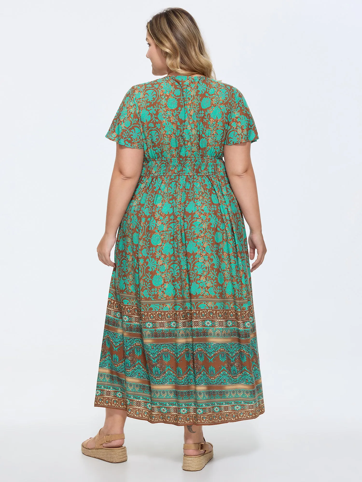 Floral Print Stretchy Cinched-Waist Maxi Dress sold by Bloomchic product image thumbnail 4