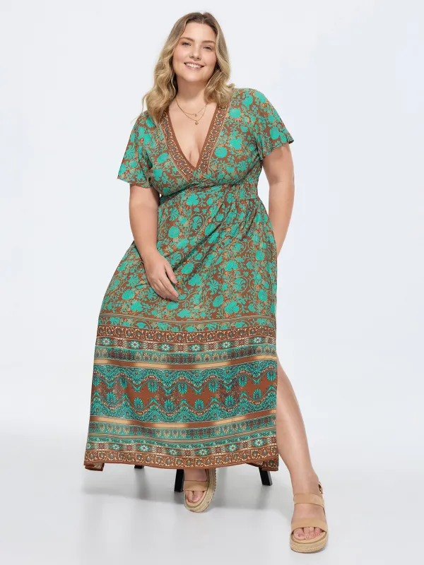 Floral Print Stretchy Cinched-Waist Maxi Dress made by Bloomchic