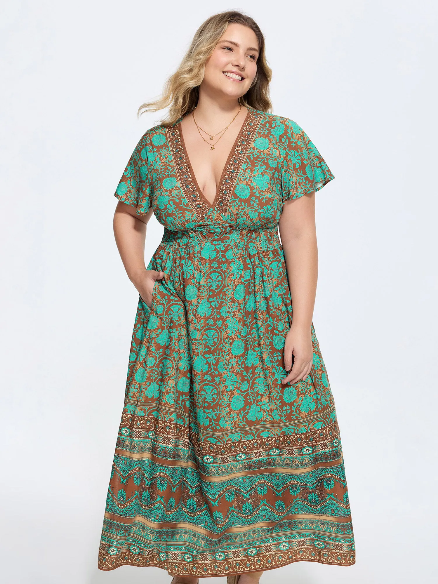 Floral Print Stretchy Cinched-Waist Maxi Dress sold by Bloomchic product image thumbnail 3