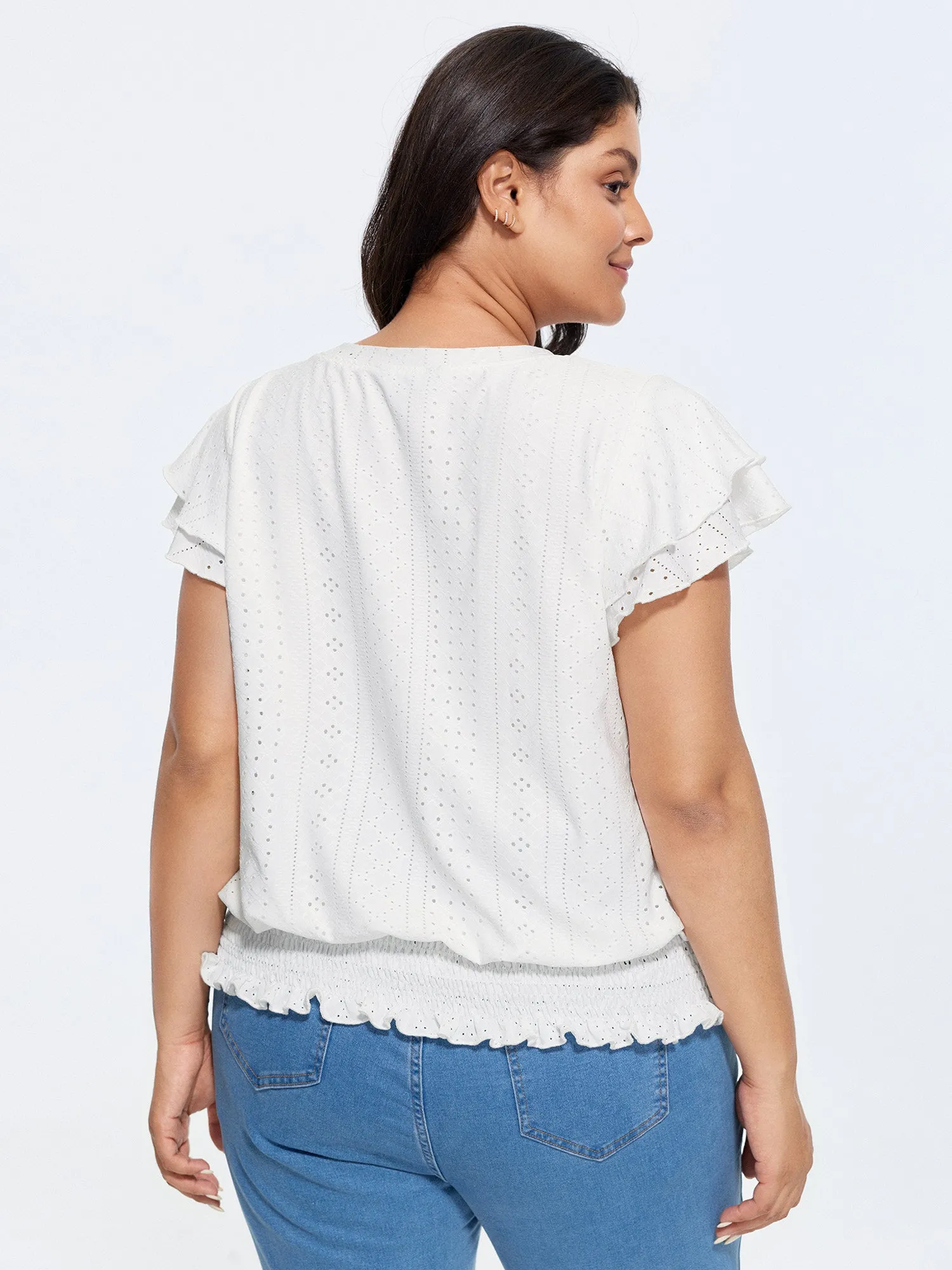 Shirred Hem Eyelet Textured T-Shirt sold by Bloomchic product image thumbnail 4