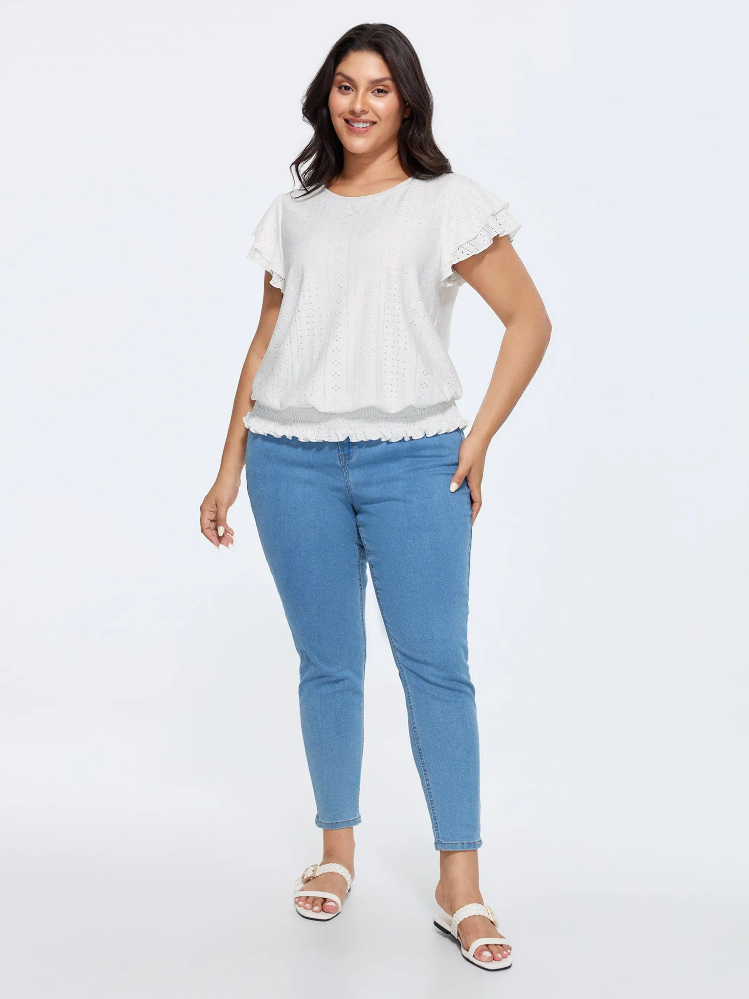 Shirred Hem Eyelet Textured T-Shirt sold by Bloomchic product image thumbnail 3
