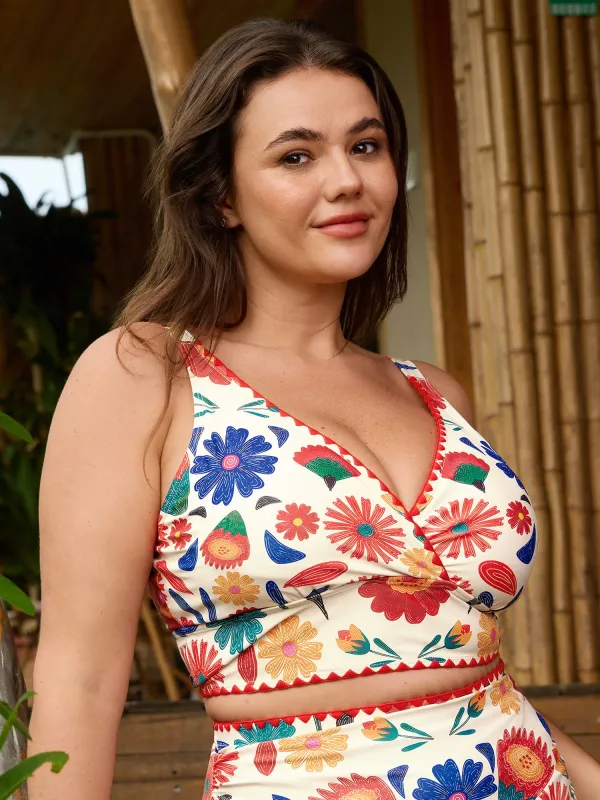 Playful Floral Embroidered Bikini Top made by Bloomchic
