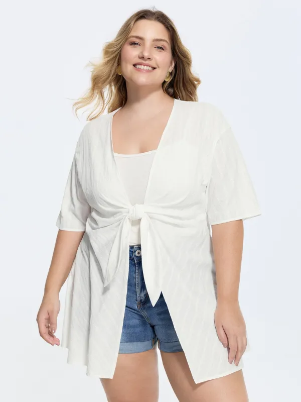 Cotton Knotted-Front Textured Cover-Up made by Bloomchic