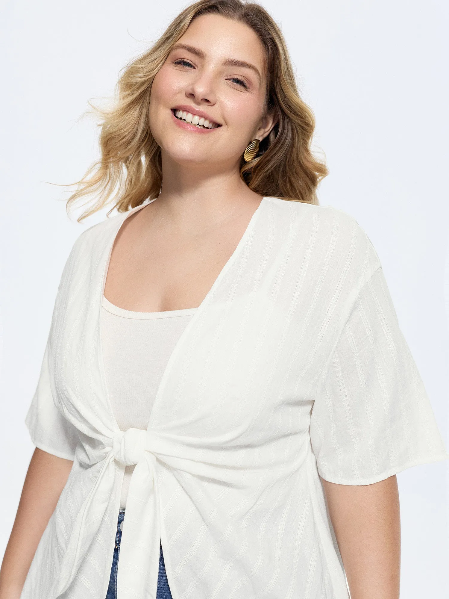 Cotton Knotted-Front Textured Cover-Up sold by Bloomchic product image thumbnail 2