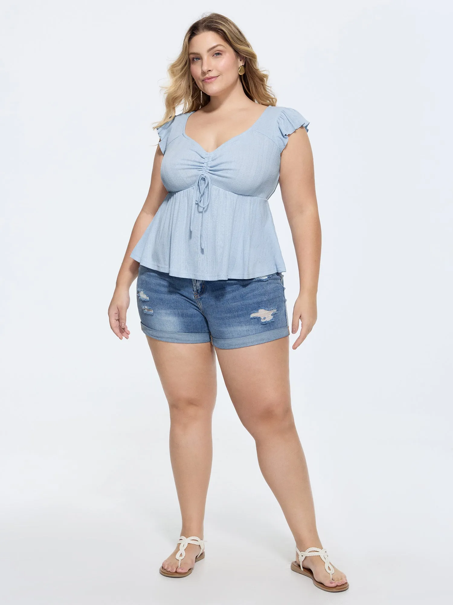 Supersoft Ruched Sweetheart Neckline Ruffled Sleeve Top sold by Bloomchic product image thumbnail 3