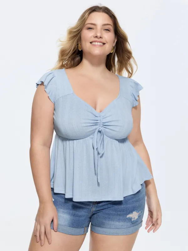 Supersoft Ruched Sweetheart Neckline Ruffled Sleeve Top made by Bloomchic