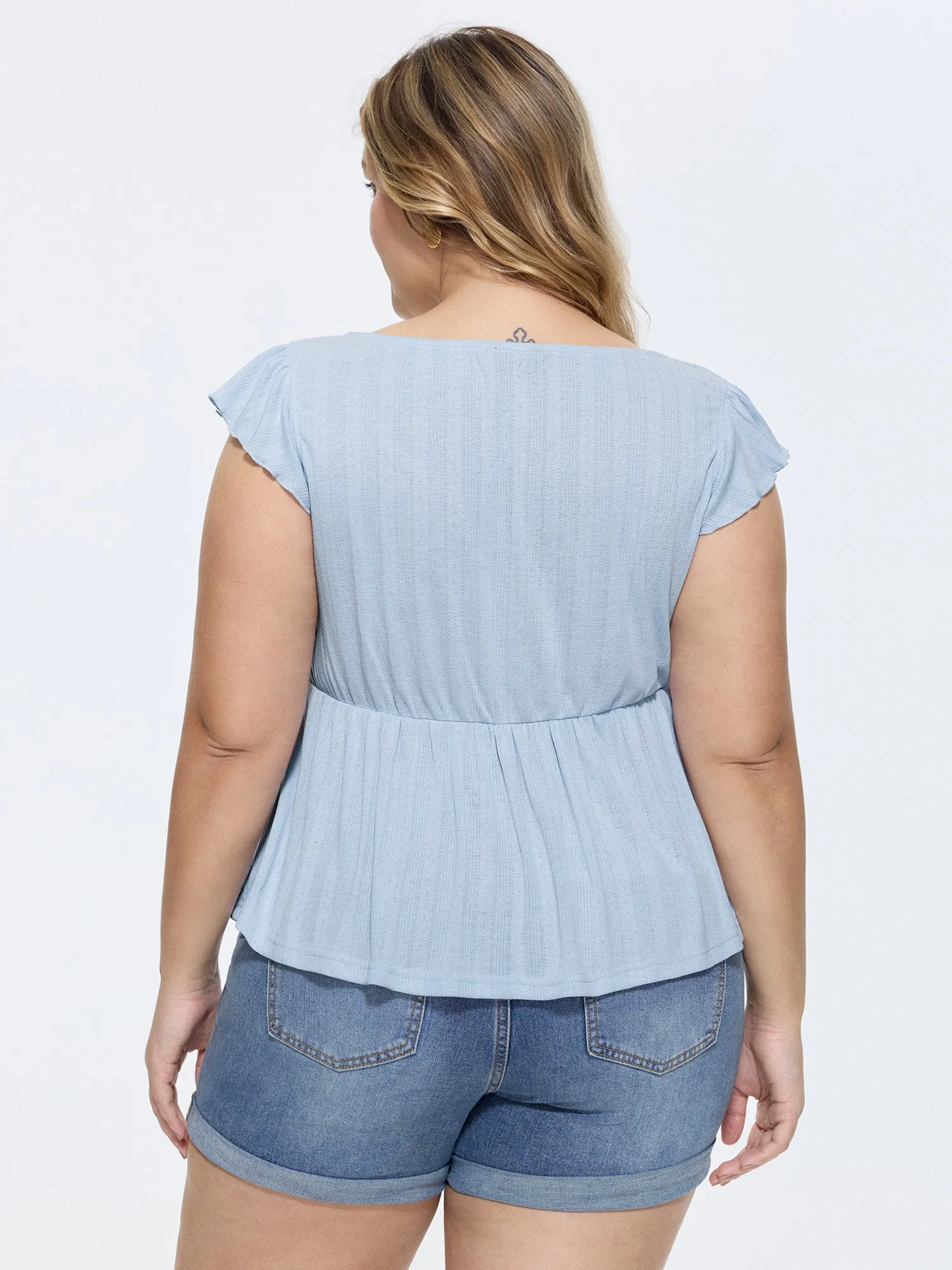 Supersoft Ruched Sweetheart Neckline Ruffled Sleeve Top sold by Bloomchic product image thumbnail 4
