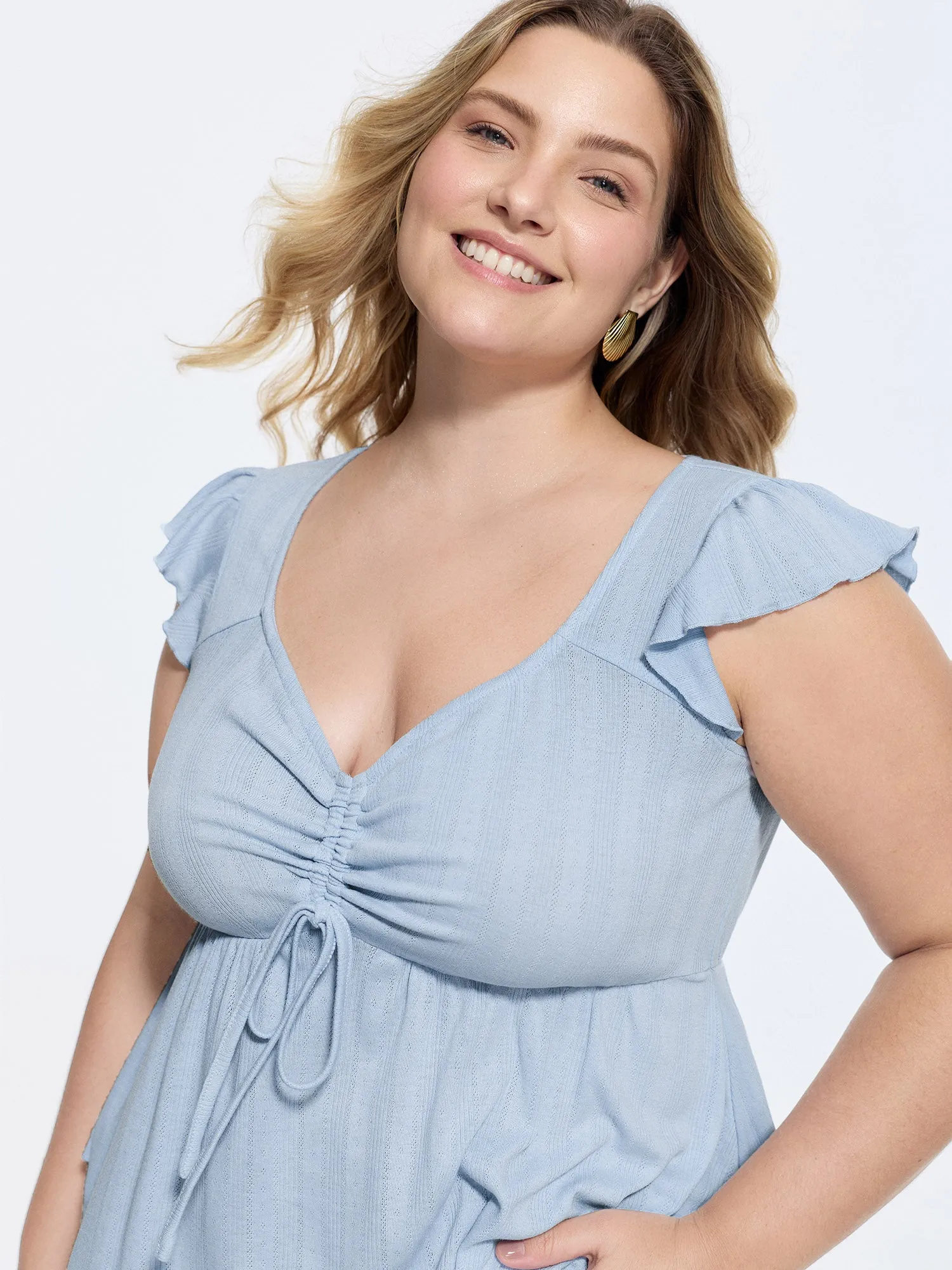 Supersoft Ruched Sweetheart Neckline Ruffled Sleeve Top sold by Bloomchic product image thumbnail 2