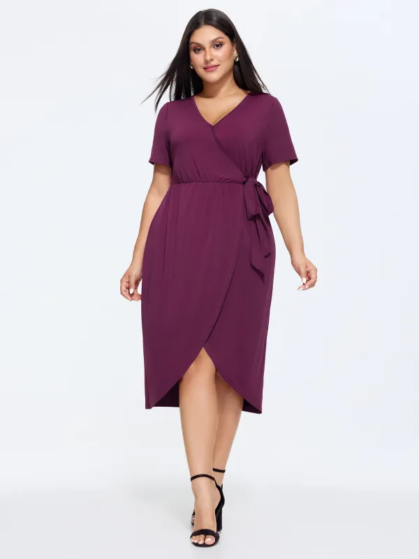 Stretchy Wrap Side-Tie Petal Hem Midi Dress made by Bloomchic