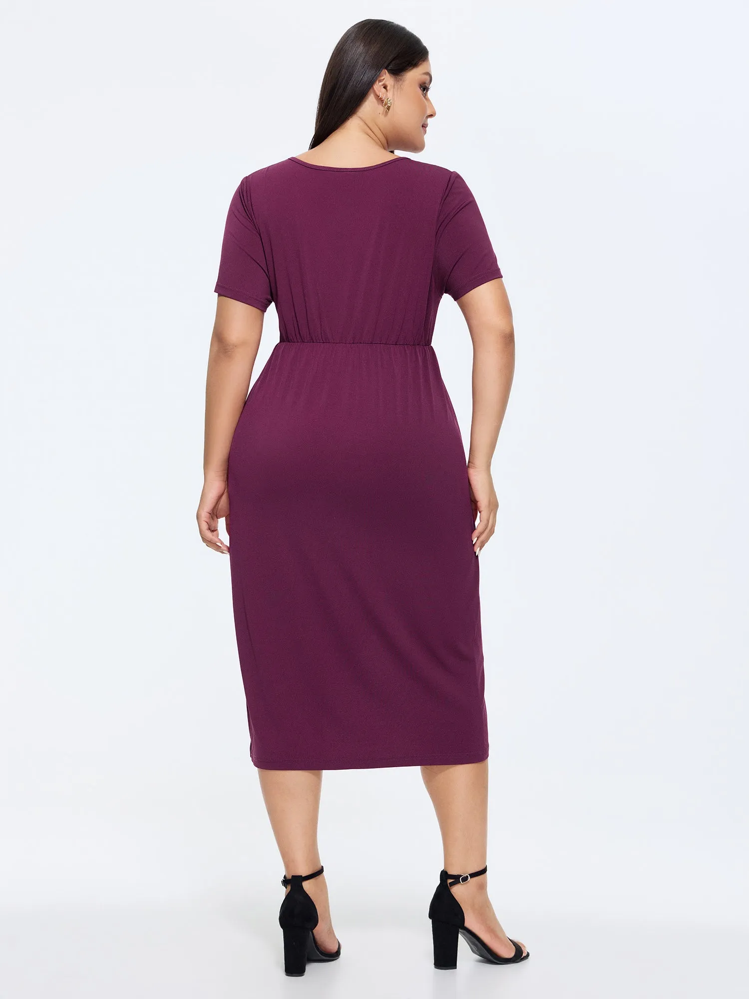 Stretchy Wrap Side-Tie Petal Hem Midi Dress sold by Bloomchic product image thumbnail 4
