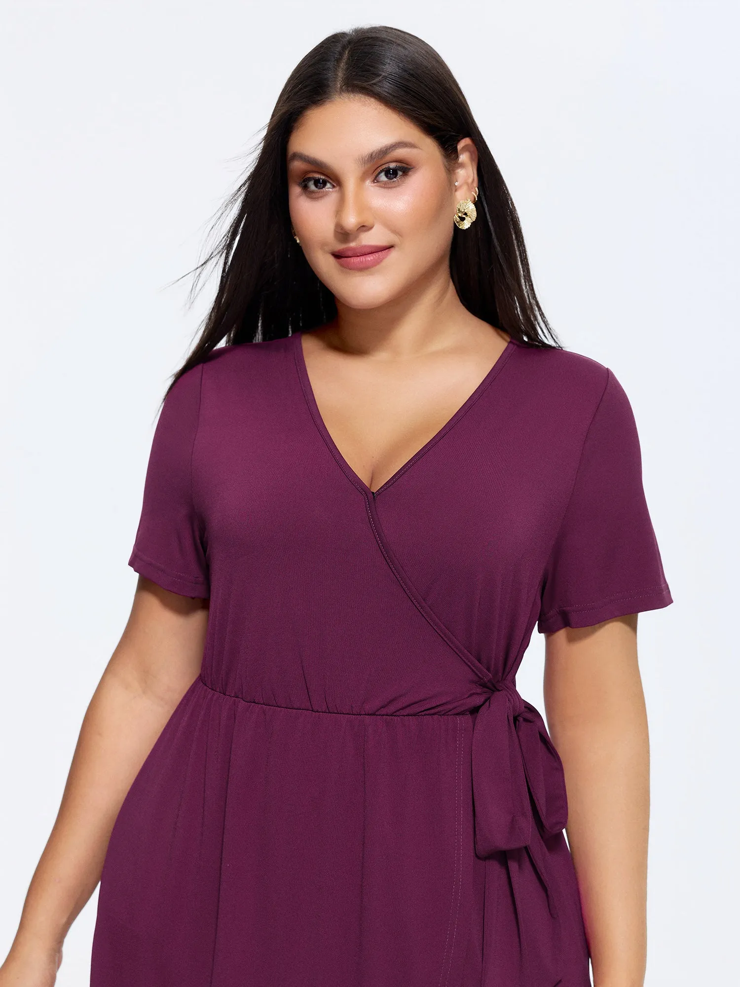 Stretchy Wrap Side-Tie Petal Hem Midi Dress sold by Bloomchic product image thumbnail 2