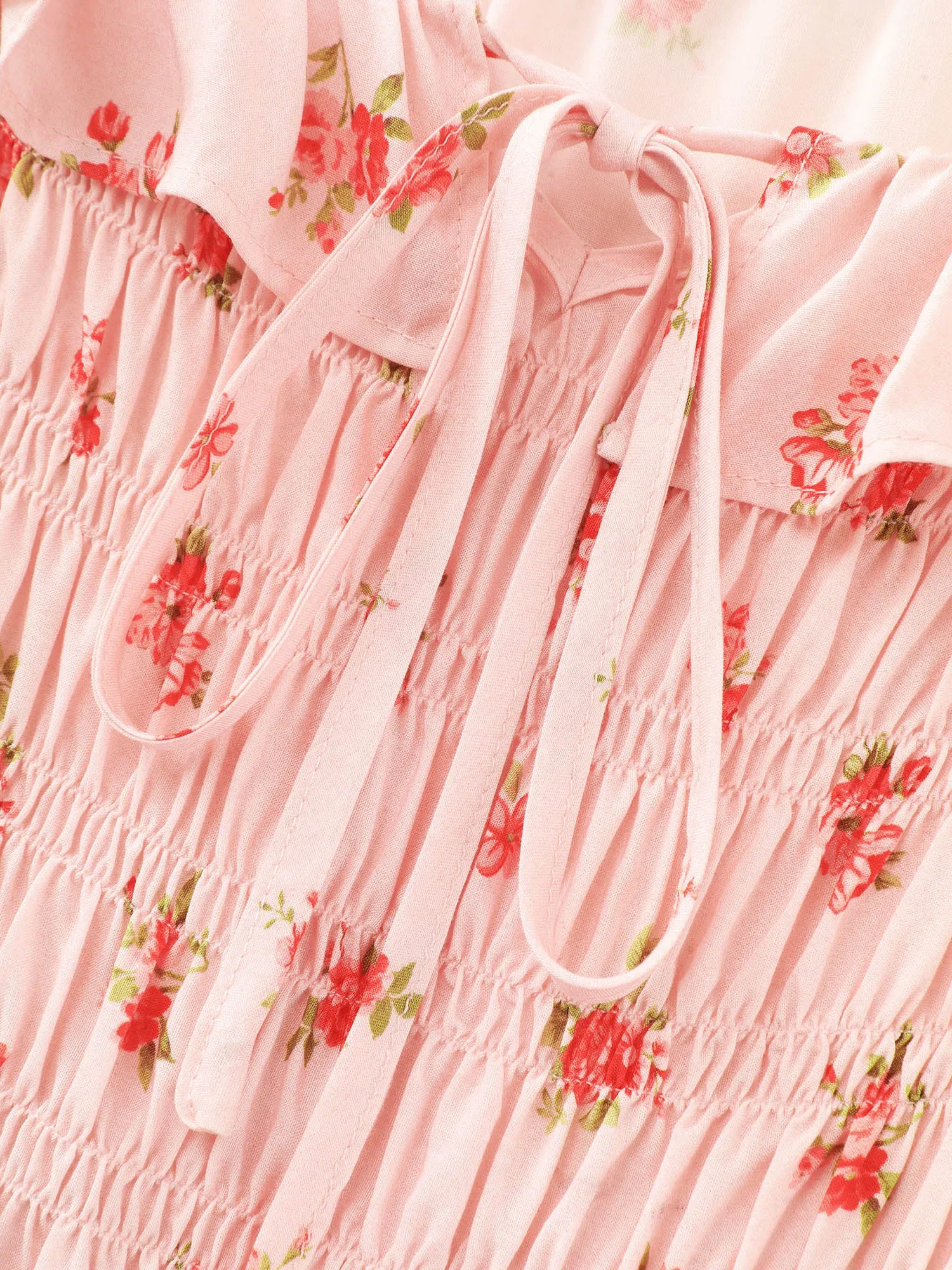 Floral Print Shirred Ruffled Neckline Midi Dress sold by Bloomchic product image thumbnail 5
