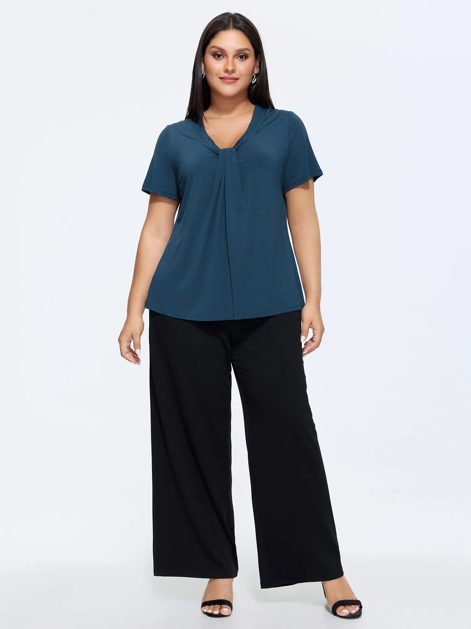 Stretchy Knotted Draped Neckline Blouse sold by Bloomchic product image thumbnail 3