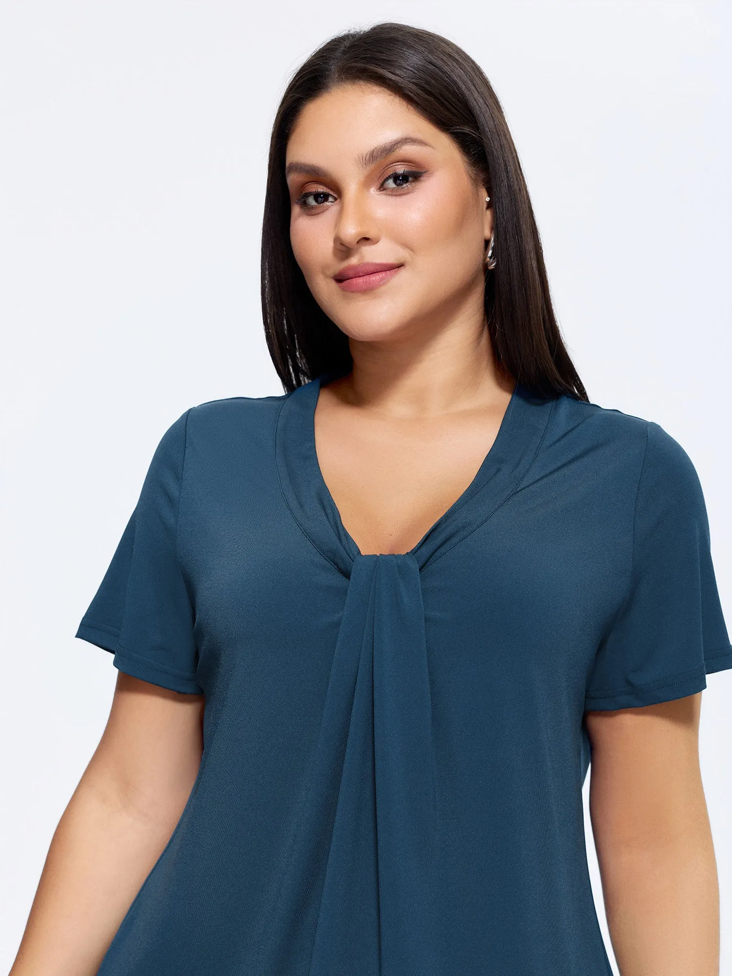 Stretchy Knotted Draped Neckline Blouse sold by Bloomchic product image thumbnail 2
