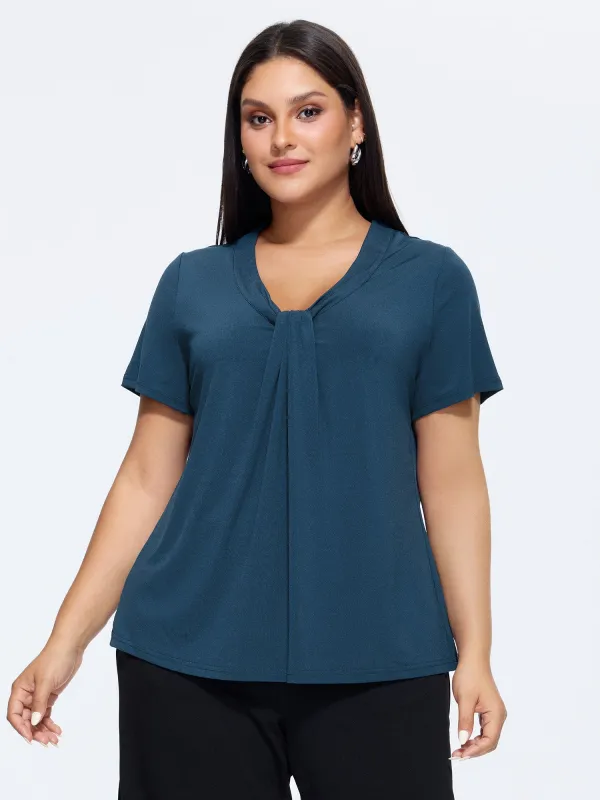 Stretchy Knotted Draped Neckline Blouse made by Bloomchic