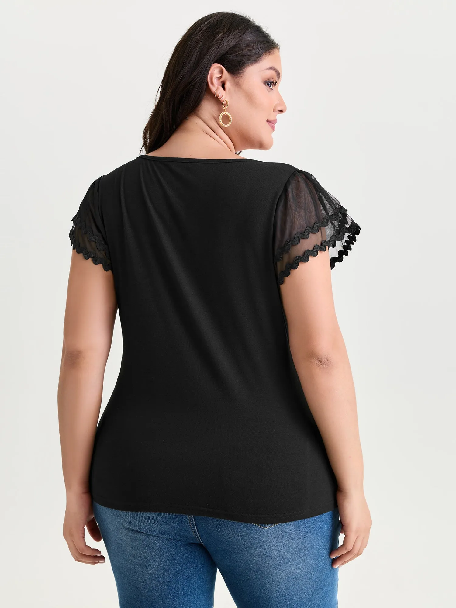 Sheer Ruffled Sleeve Square Neck Knit Top sold by Bloomchic product image thumbnail 5
