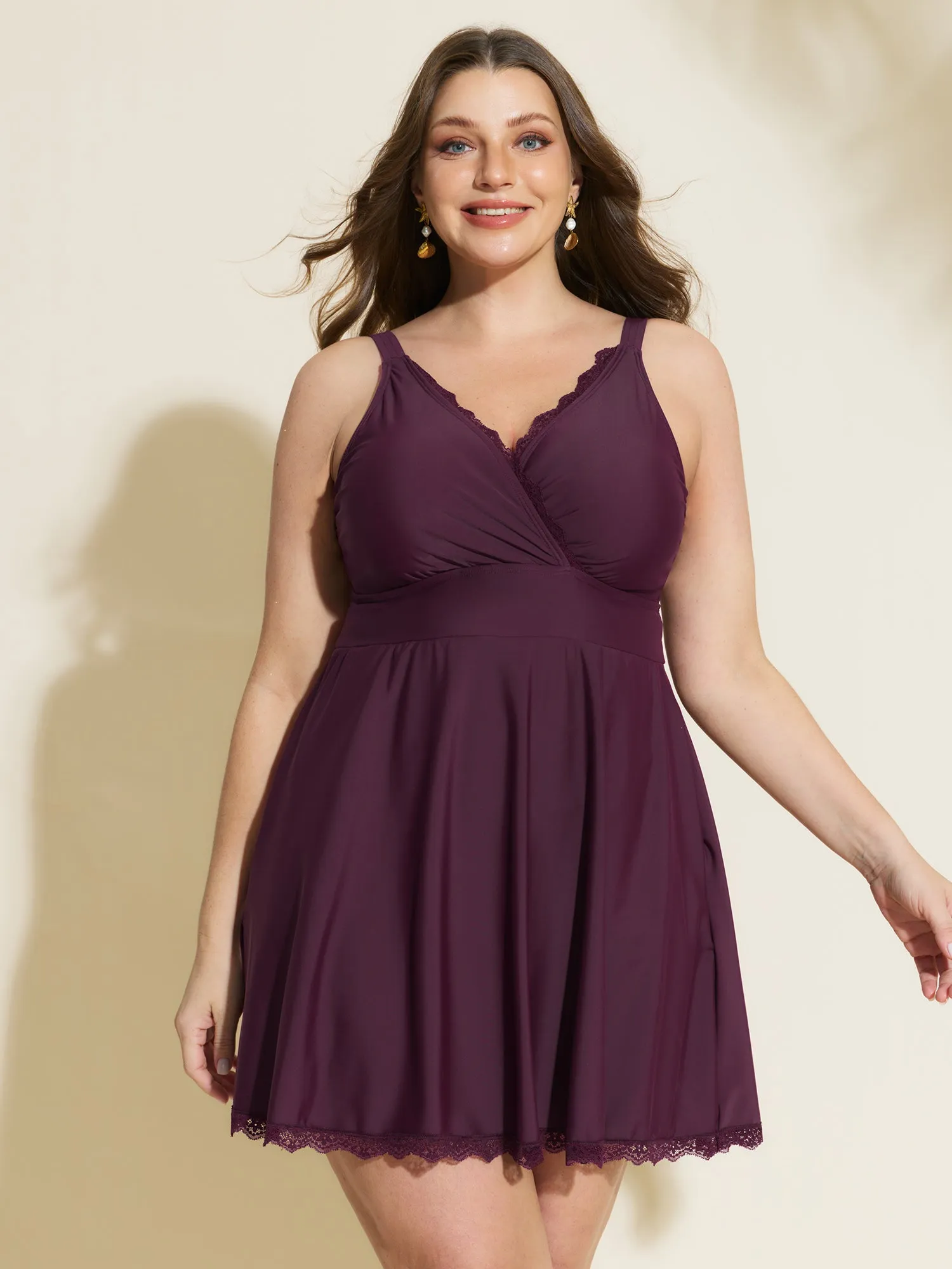 Sheer Lace Neckline Pockets Swim Dress sold by Bloomchic