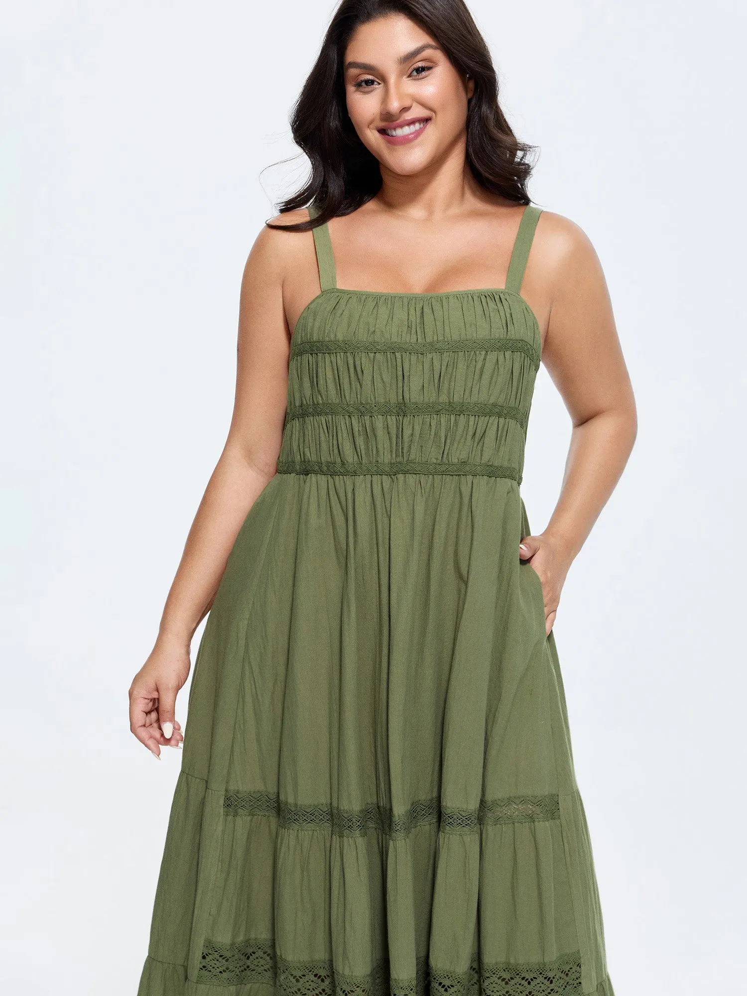 Cotton Lace Shirred Back Tiered Maxi Dress sold by Bloomchic product image thumbnail 3