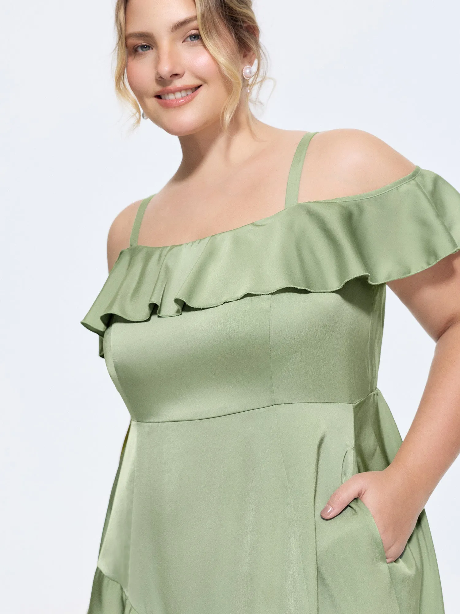 Satin Off-Shoulder Wrap Hem Maxi Dress sold by Bloomchic product image thumbnail 2