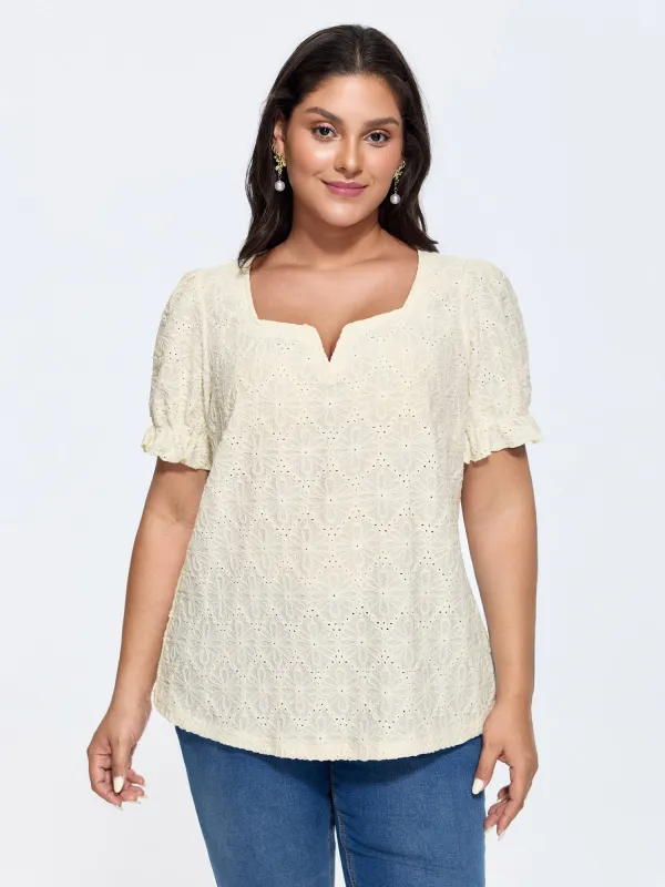 Floral Textured Split Neckline Blouse made by Bloomchic