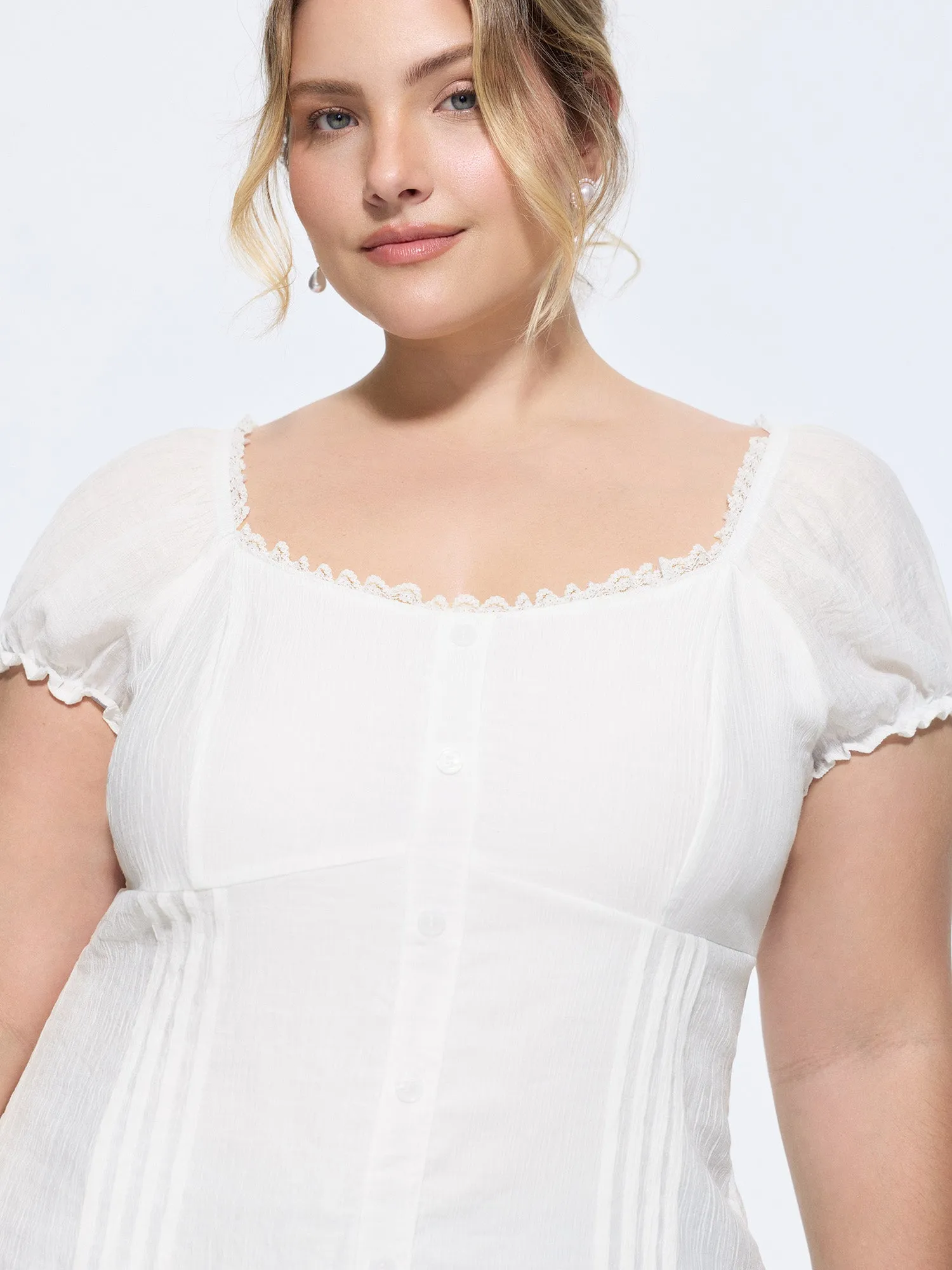 Sheer Lace Ruffled Hem Fitted Blouse sold by Bloomchic product image thumbnail 2