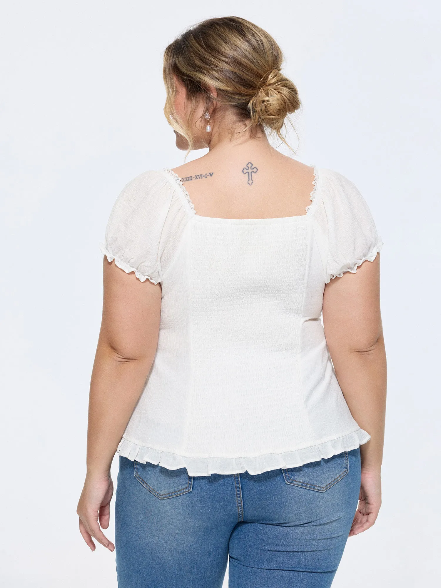 Sheer Lace Ruffled Hem Fitted Blouse sold by Bloomchic product image thumbnail 4