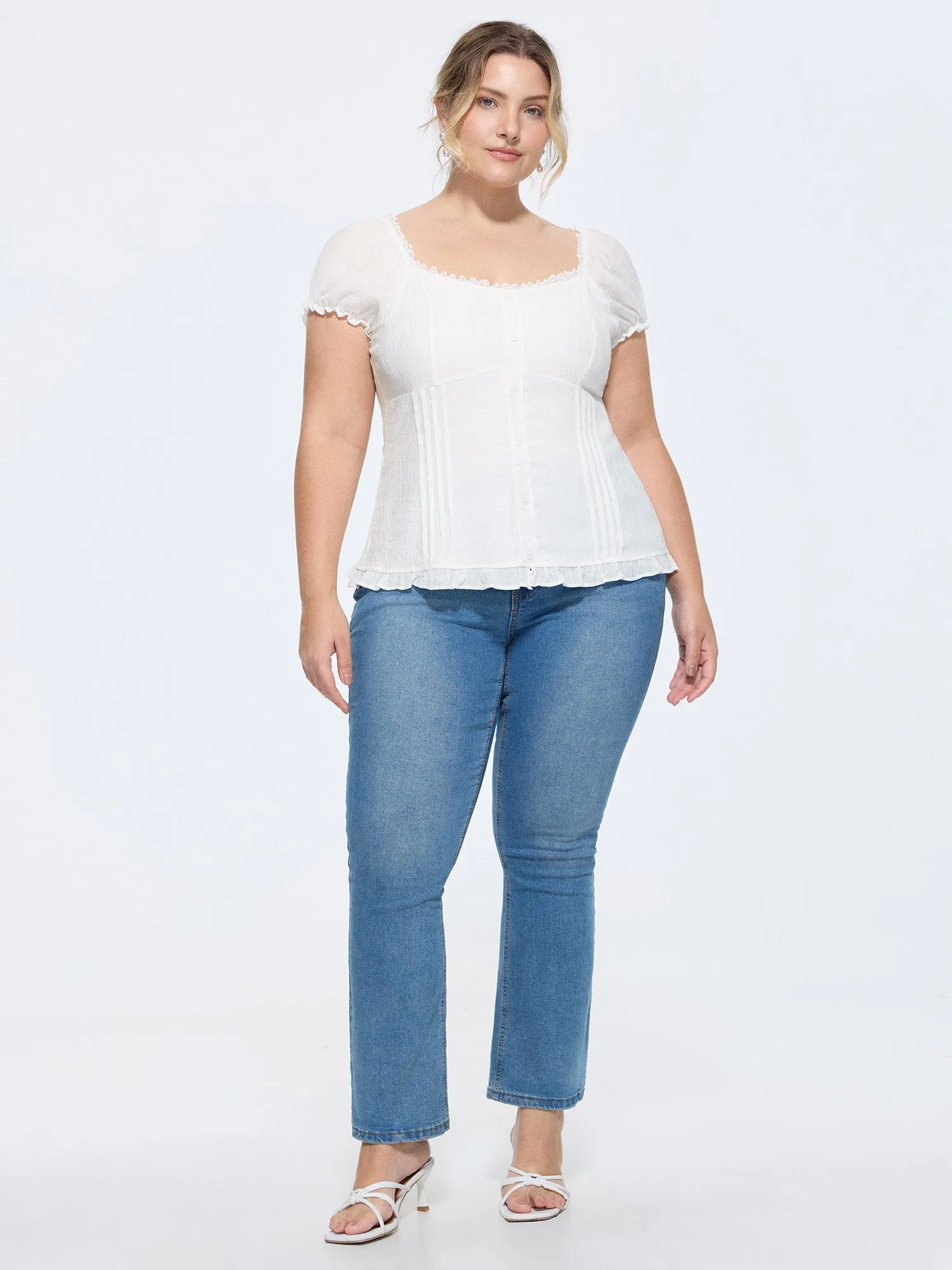 Sheer Lace Ruffled Hem Fitted Blouse sold by Bloomchic product image thumbnail 3