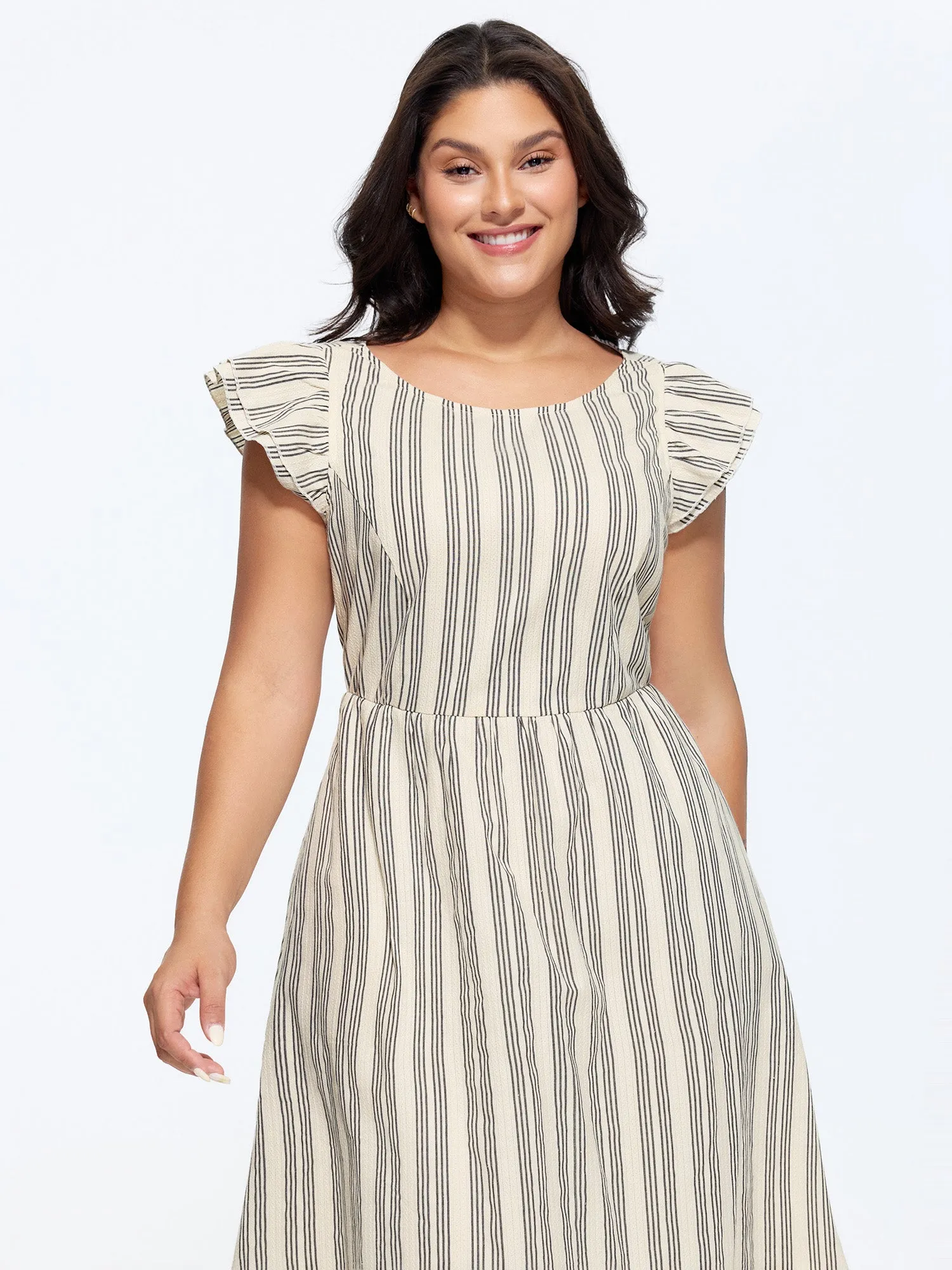 Striped Print Open Back Tied Midi Dress sold by Bloomchic product image thumbnail 3