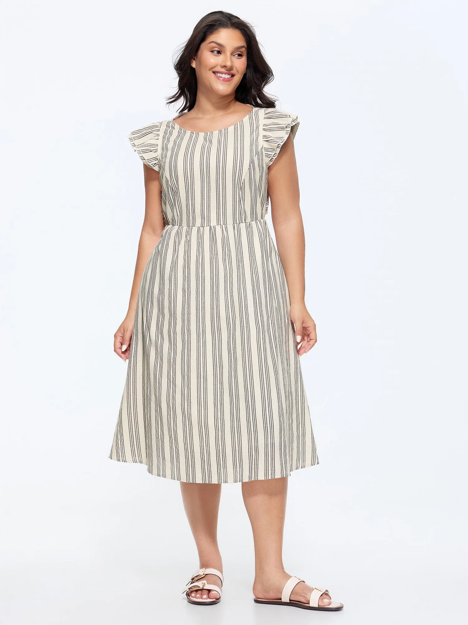 Striped Print Open Back Tied Midi Dress sold by Bloomchic product image thumbnail 2