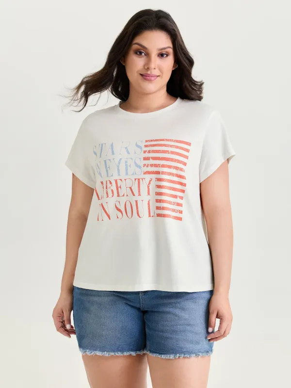 Cotton Star Stripes Print Stretchy T-Shirt made by Bloomchic