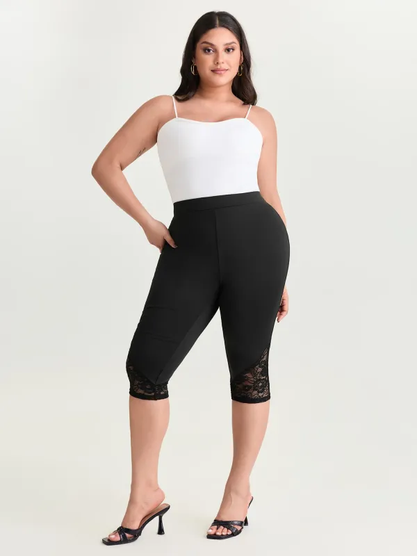 Stretchy Lace Trim Cropped Leggings made by Bloomchic
